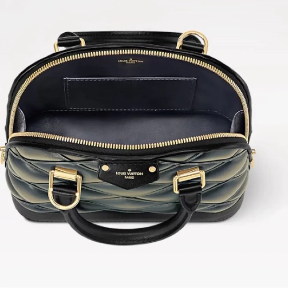 Authentic Louis Vuitton Alma BB Malletage Black, Cream, Green leather